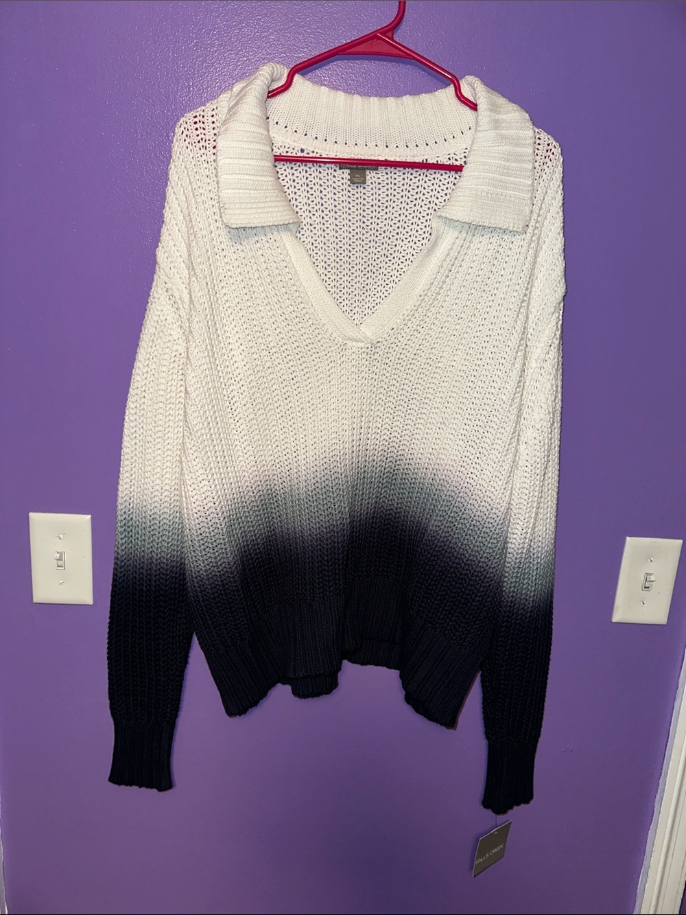 Falls Creek White to Black Ombre V-Neck Collared Sweater
